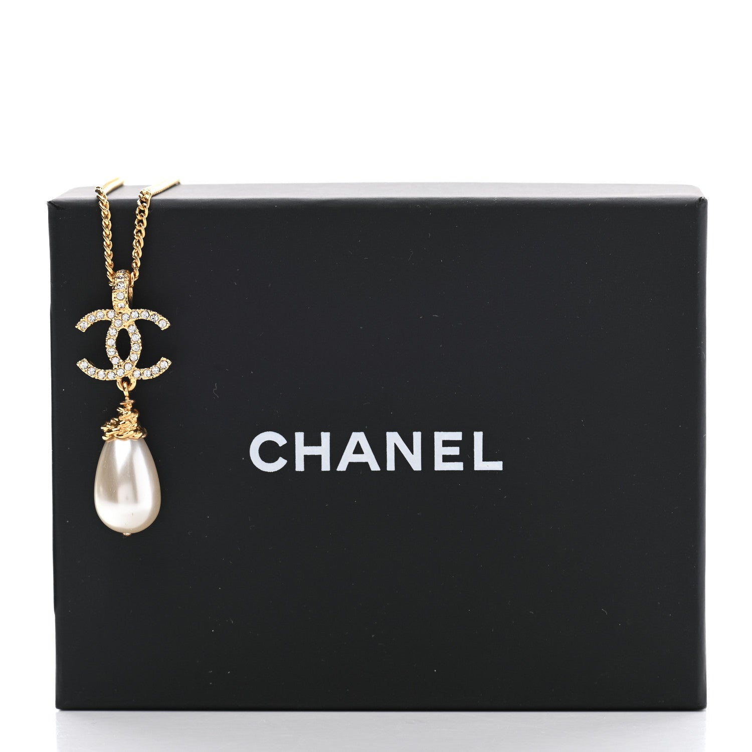 Chanel Pearl Crystal Twisted CC Drop Necklace Gold 7 of 7