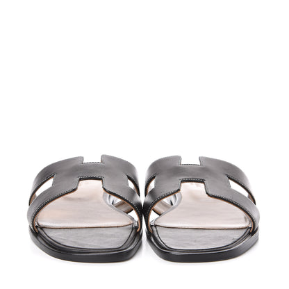 Hermes Box Calfskin Oran Sandals 39 Black 2 of 10