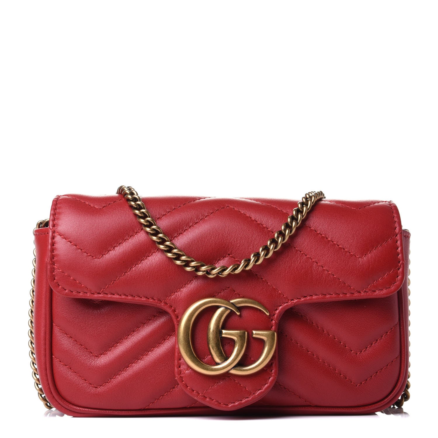 Gucci Calfskin Matelasse Super Mini GG Marmont Shoulder Bag Hibiscus Red 1 of 3