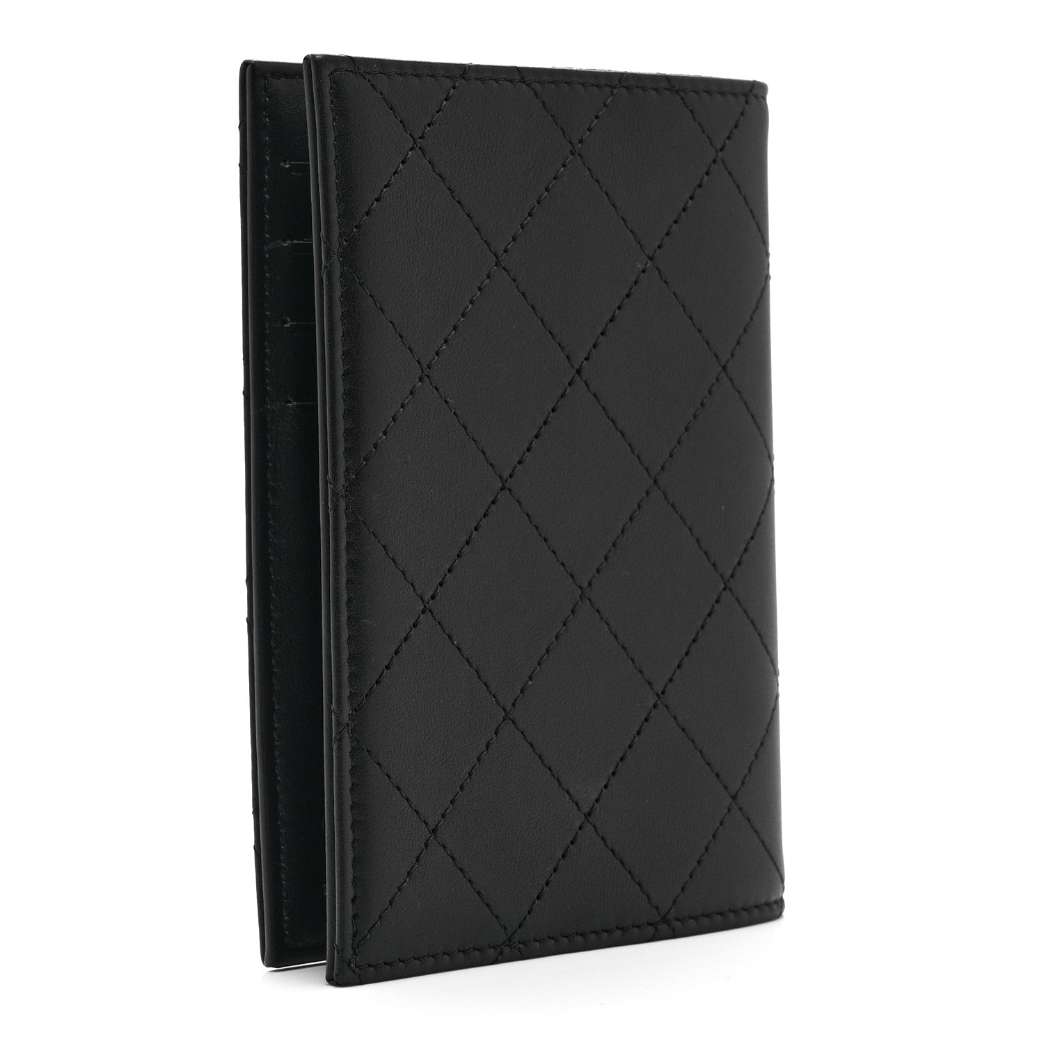 Chanel Grained Calfskin Quilted Passport Holder Wallet So Black