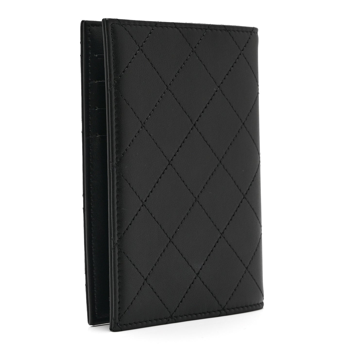 Grained Calfskin Quilted Passport Holder Wallet So Black