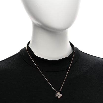 Van Cleef & Arpels 18K Rose Gold Diamond Silver Obsidian Vintage Alhambra Pendant Necklace 2 of 5