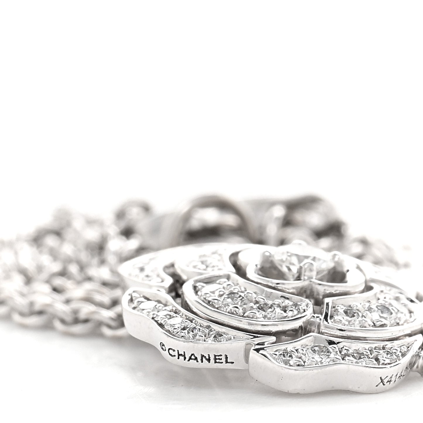 18K White Gold Diamond Bouton de Camelia Pendant Necklace