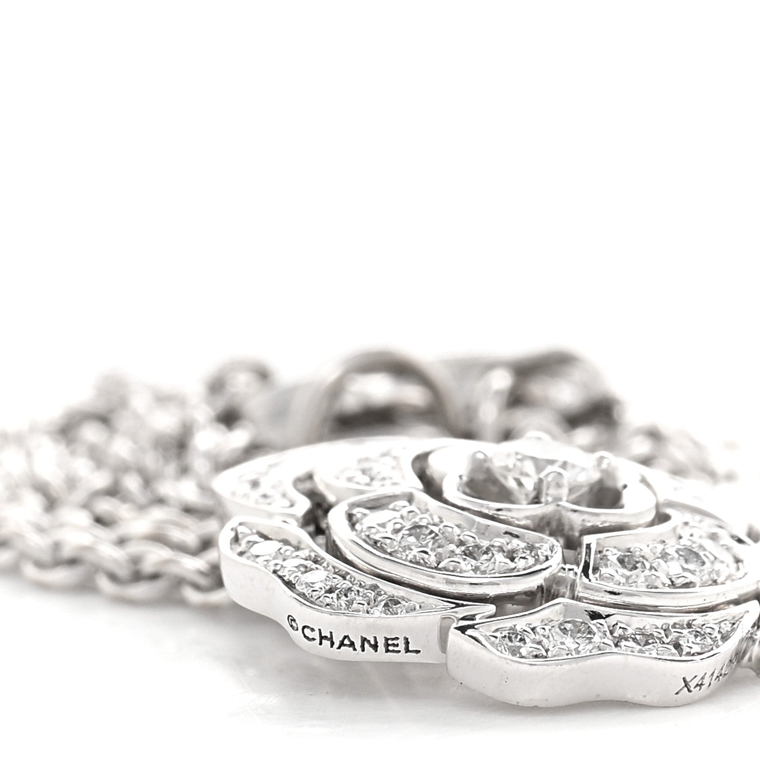 Chanel 18K White Gold Diamond Bouton de Camelia Pendant Necklace 5 of 5