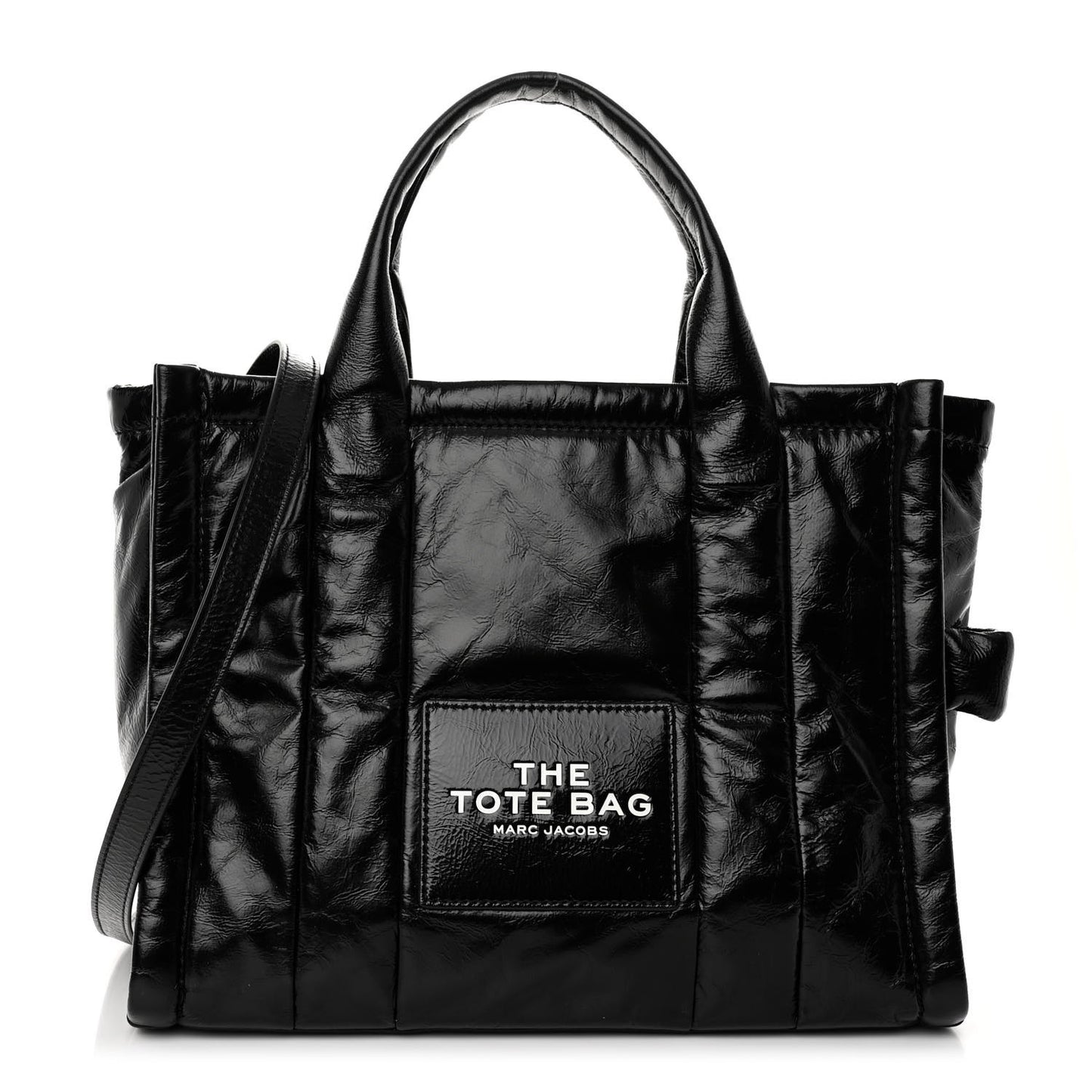 Shiny Crinkled Calfskin The Tote Bag Black