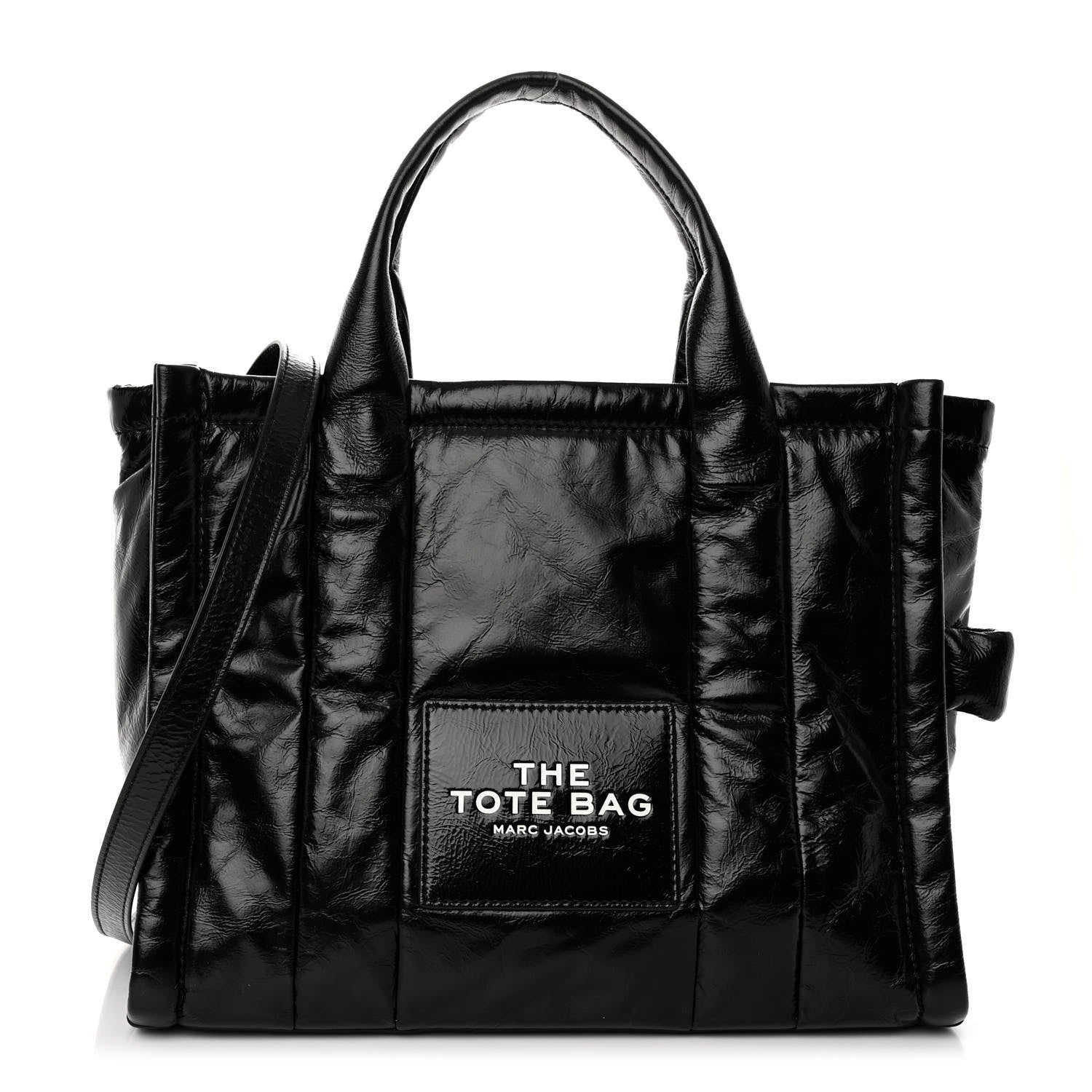 Marc Jacobs Shiny Crinkled Calfskin The Tote Bag Black 1 of 10