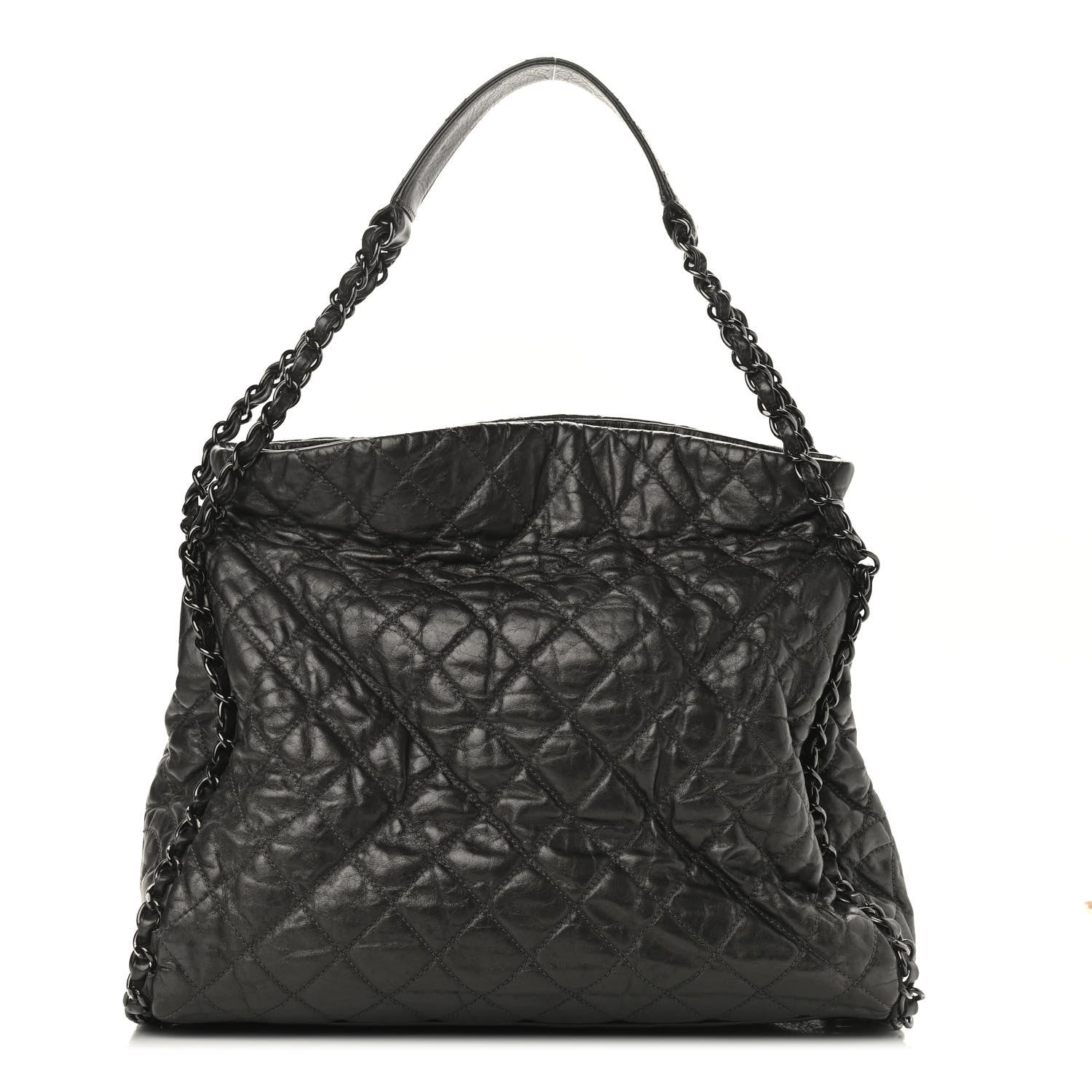 Chanel Metallic Calfskin Quilted Large Chain Me Hobo Dark Grey 1 of 9