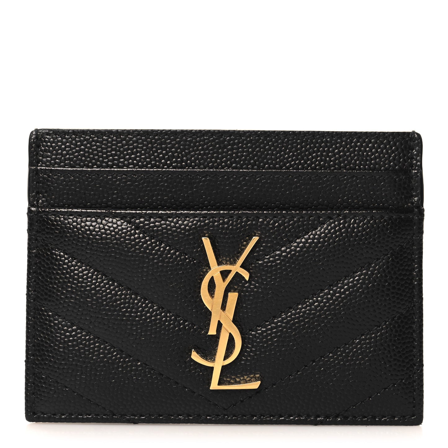 Grain De Poudre Matelasse Chevron Monogram Credit Card Case Black
