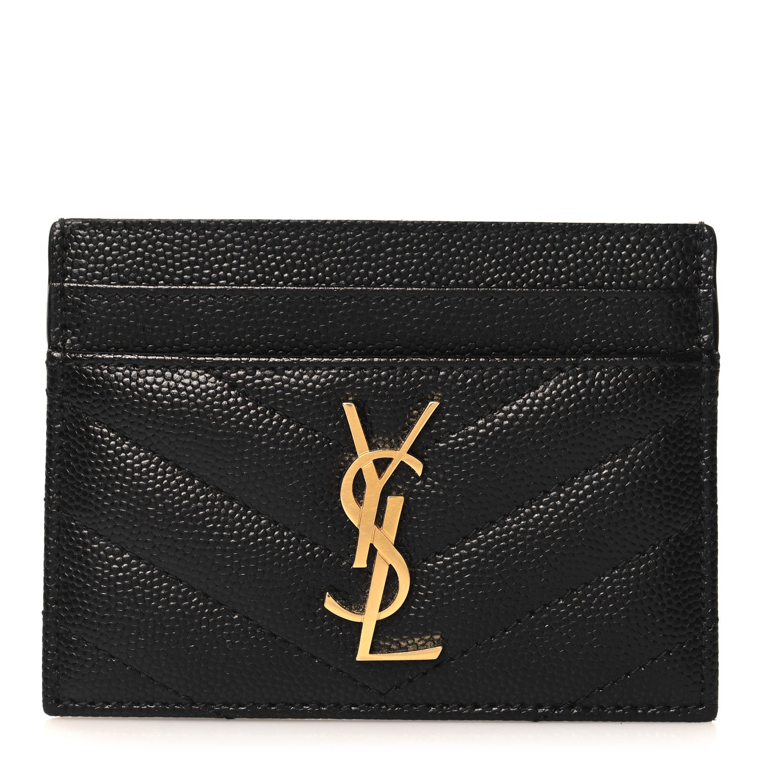 Saint Laurent Grain De Poudre Matelasse Chevron Monogram Credit Card Case Black 1 of 7