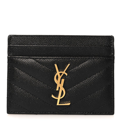 Saint Laurent Grain De Poudre Matelasse Chevron Monogram Credit Card Case Black 1 of 7