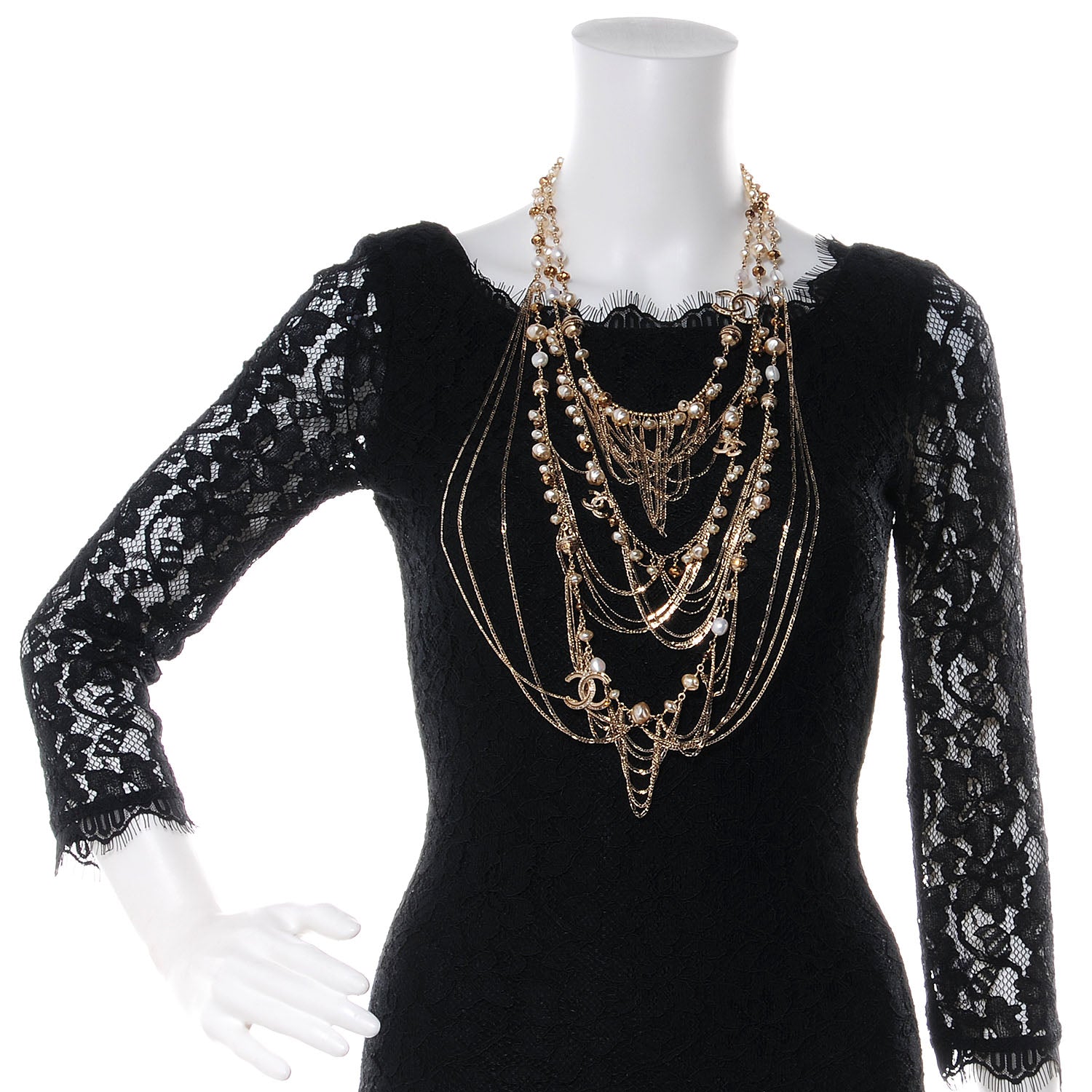 Chanel Crystal Pearl CC Stacked Necklace Gold 2 of 6