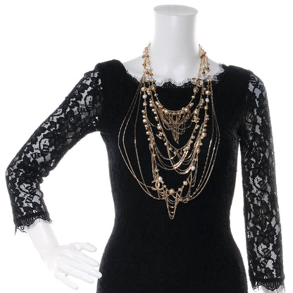 Chanel Crystal Pearl CC Stacked Necklace Gold 2 of 6