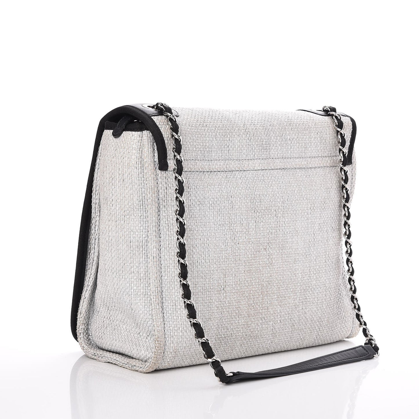 Woven Straw Raffia Small Deauville Messenger Grey