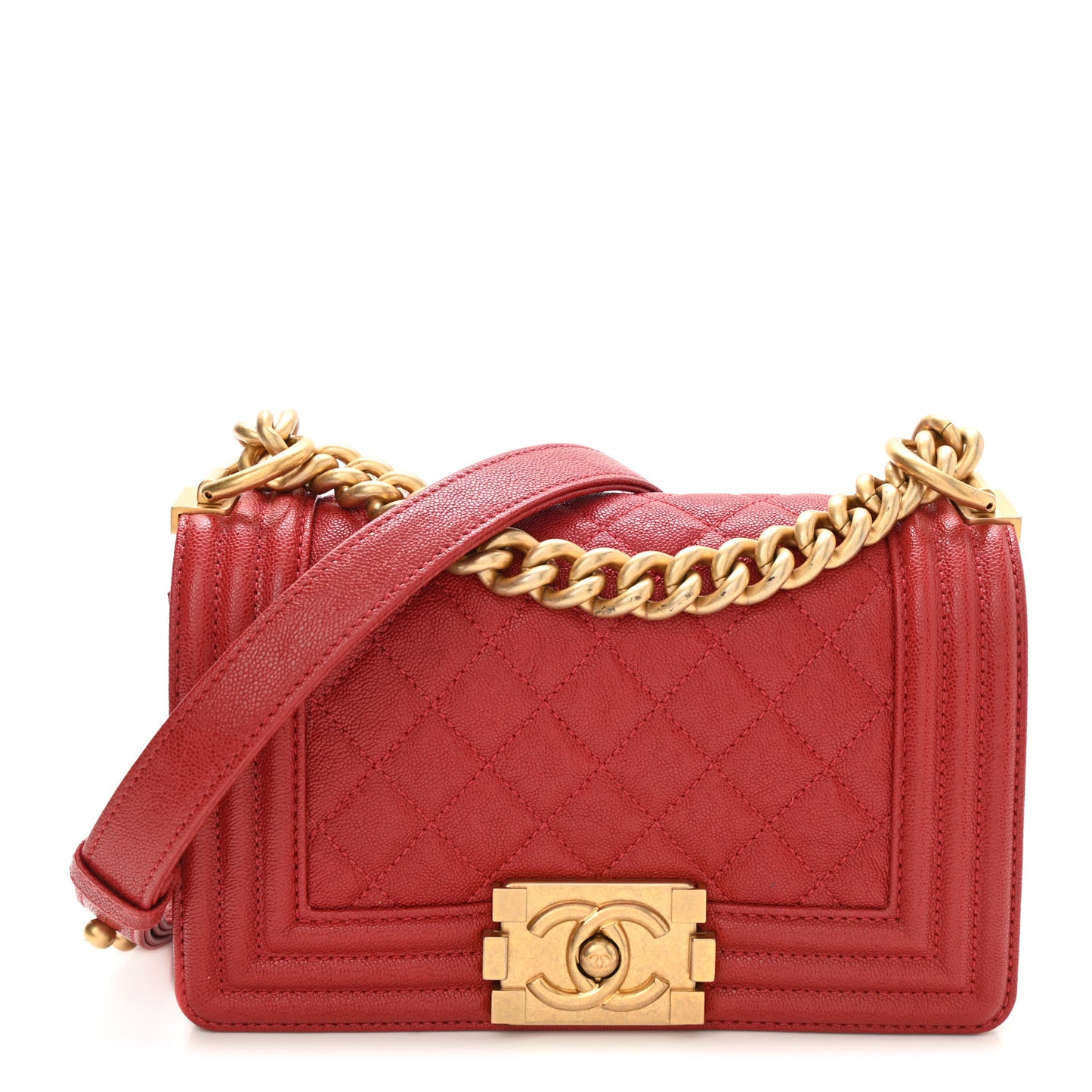 Caviar Quilted Small Boy Flap Red