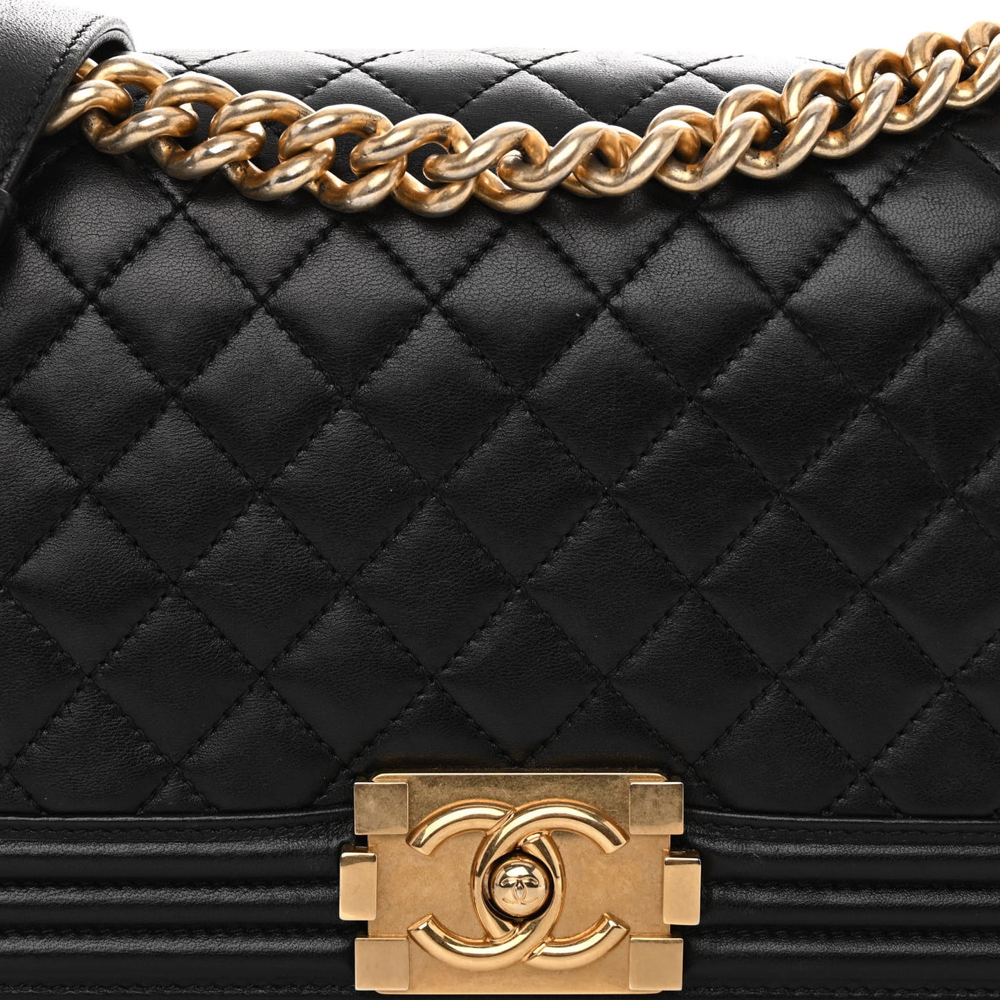 Lambskin Quilted Medium Boy Flap Black