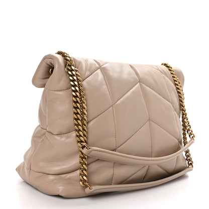 Saint Laurent Lambskin Quilted Medium Loulou Puffer Monogram Chain Satchel Dark Beige 2 of 10