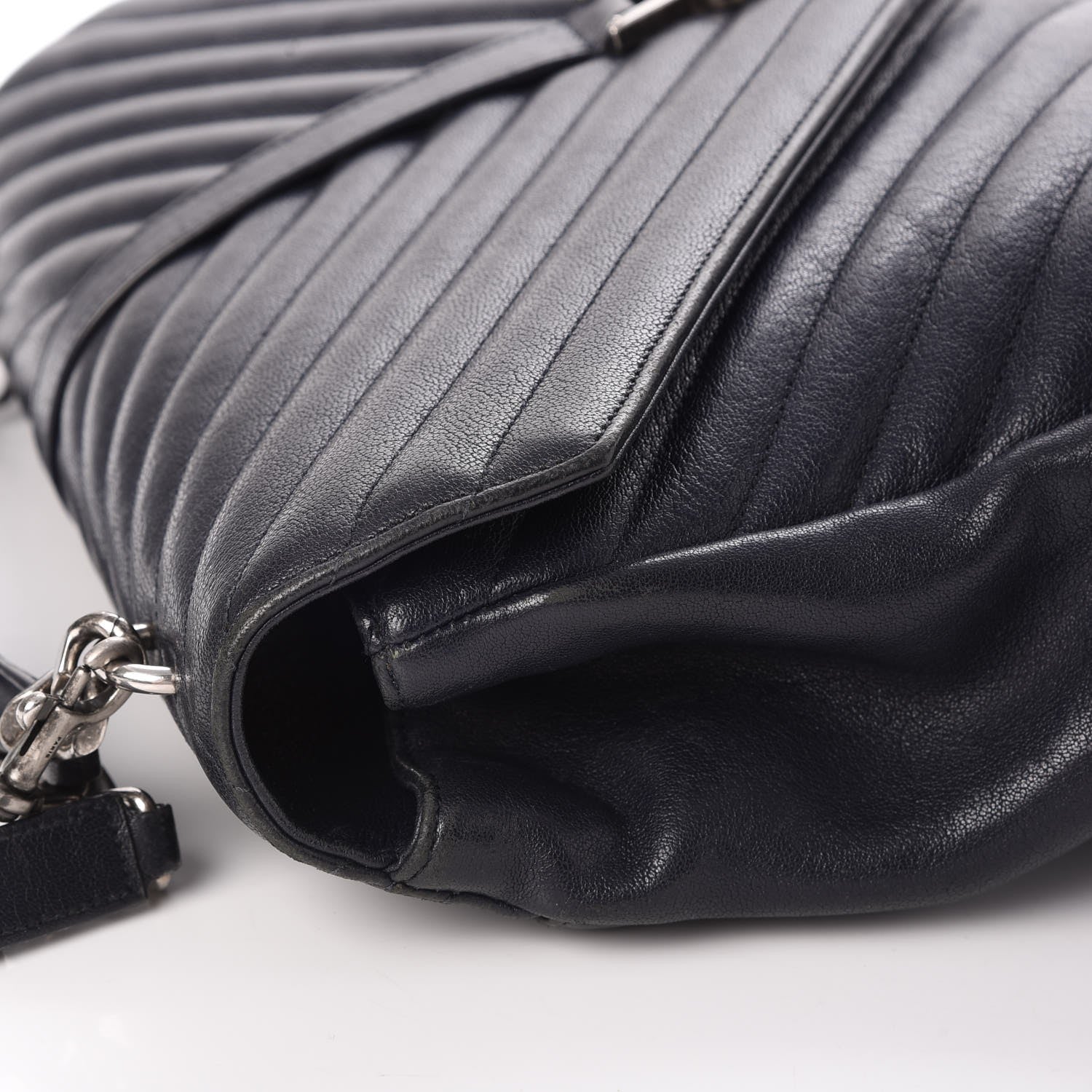 Saint Laurent Sheepskin Matelasse Chevron Monogram Large College Satchel Navy Blue 14 of 17