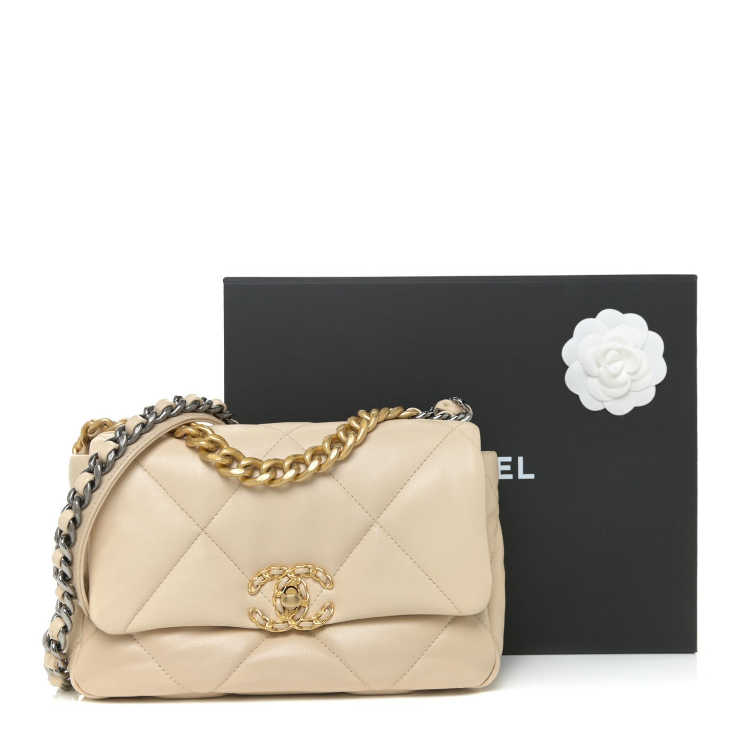 Lambskin Quilted Medium Chanel 19 Flap Beige