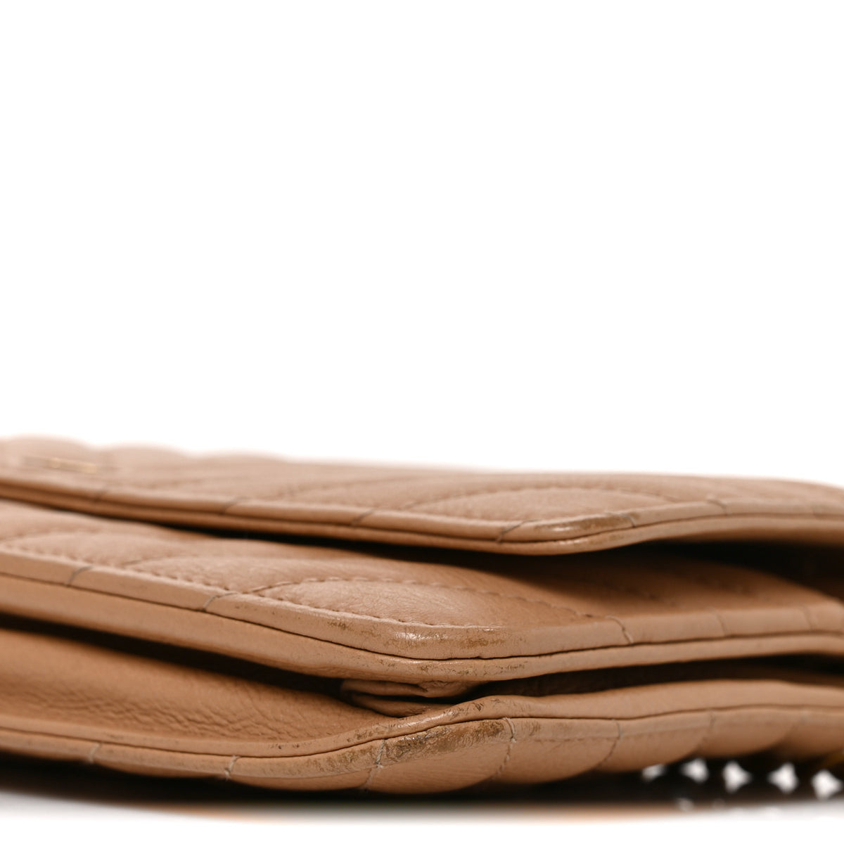 Calfskin Chevron Quilted Wallet On Chain WOC Beige