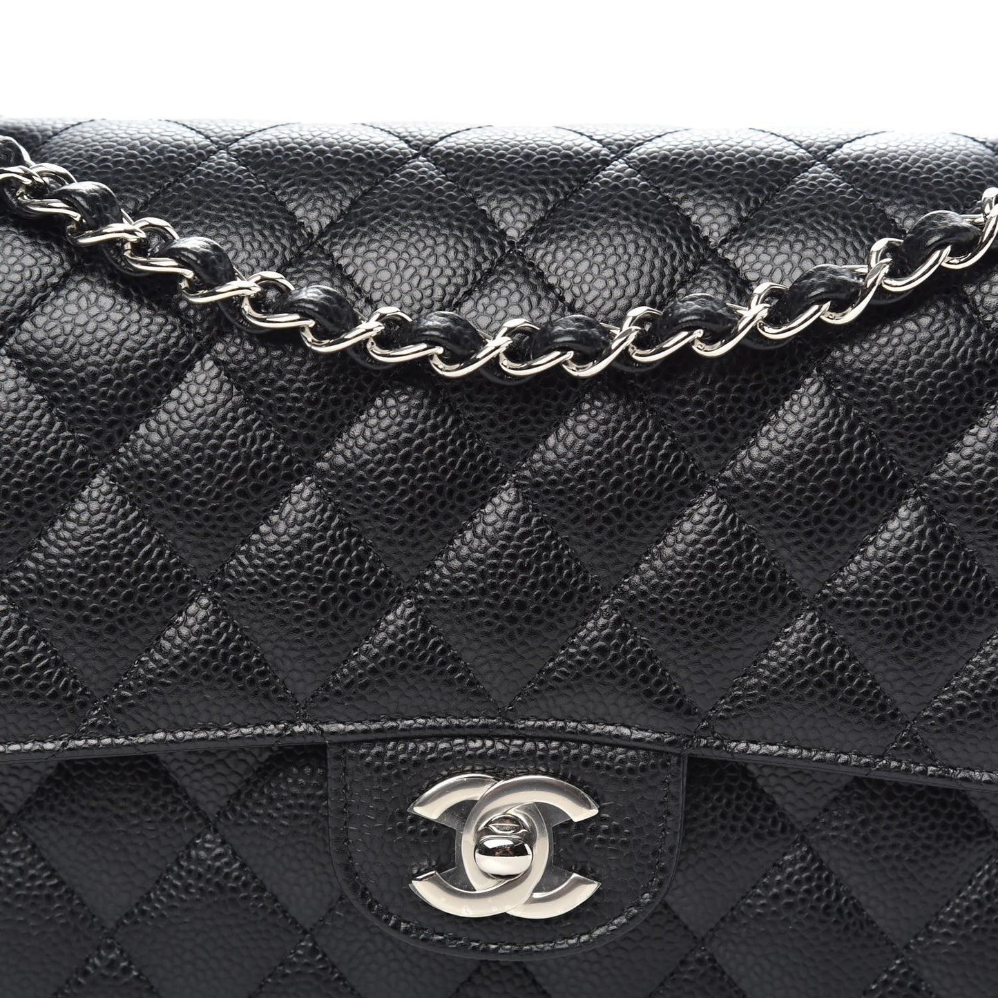 Caviar Quilted Medium Double Flap Black