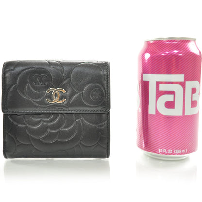 Chanel Leather Camellia Embossed Bi-Fold Wallet Black 2 of 10