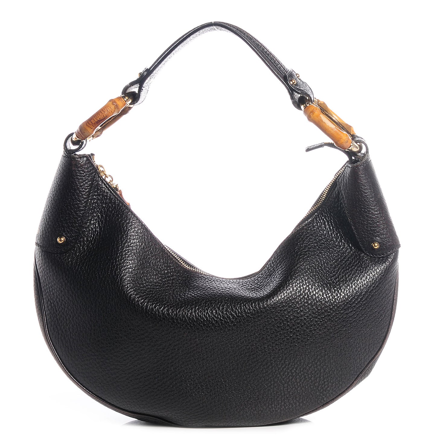 Leather Half Moon Bamboo Ring Hobo Black
