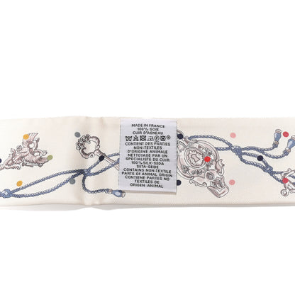 Hermes Silk Calfskin Les Cles A Pois Fringed Twilly Creme Gris Perle Multicolor 3 of 4