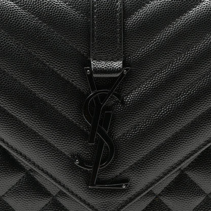 Saint Laurent Grain De Poudre Textured Mixed Matelasse Triquilt Medium Monogram Monochrome Satchel Black 7 of 9