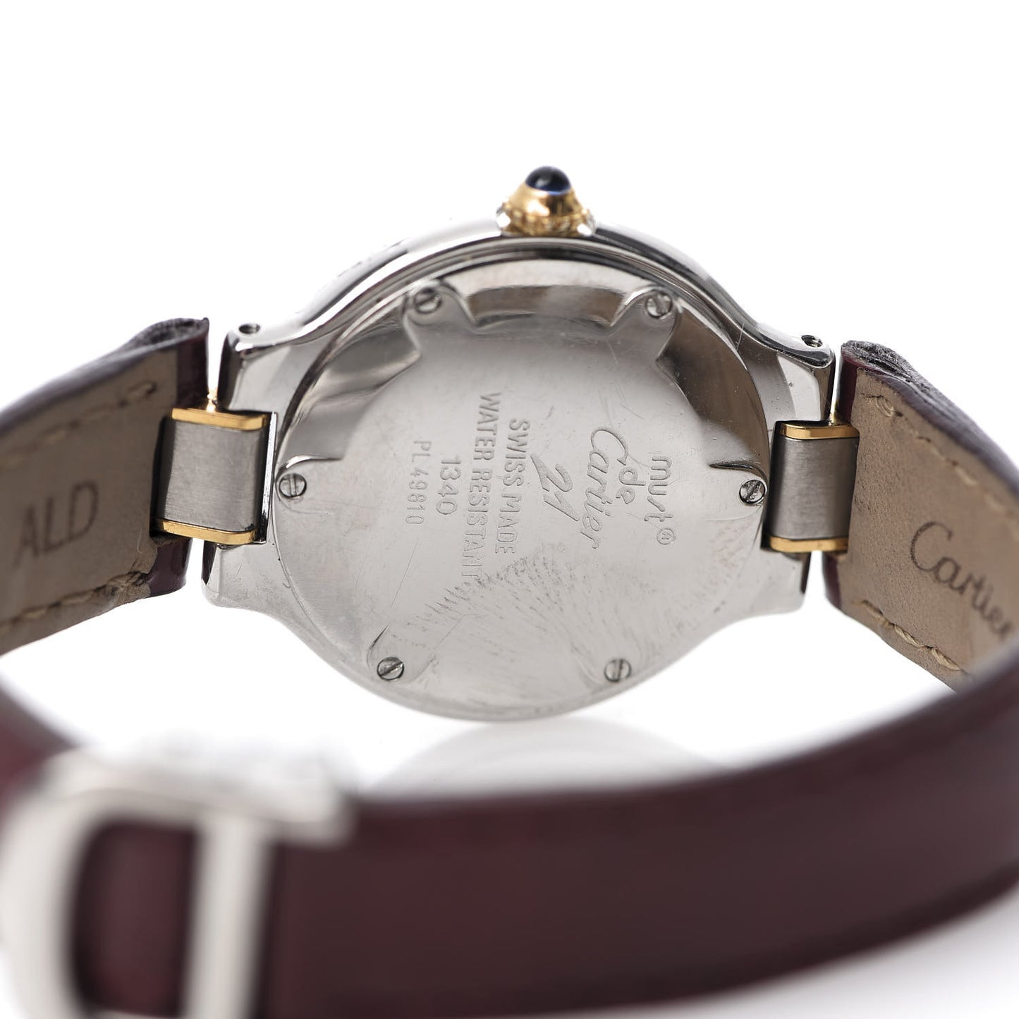 Stainless Steel 18K Yellow Gold Calfskin 28mm Must De 21 Quartz Watch Burgundy