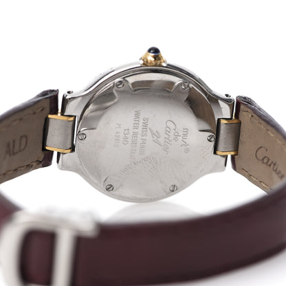Cartier Stainless Steel 18K Yellow Gold Calfskin 28mm Must De 21 Quartz Watch Burgundy 5 of 9