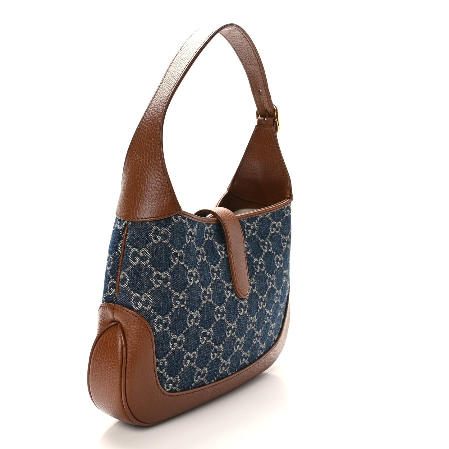 New Denim GG Monogram Calfskin Small Jackie 1961 Hobo Blue Tea Cuir
