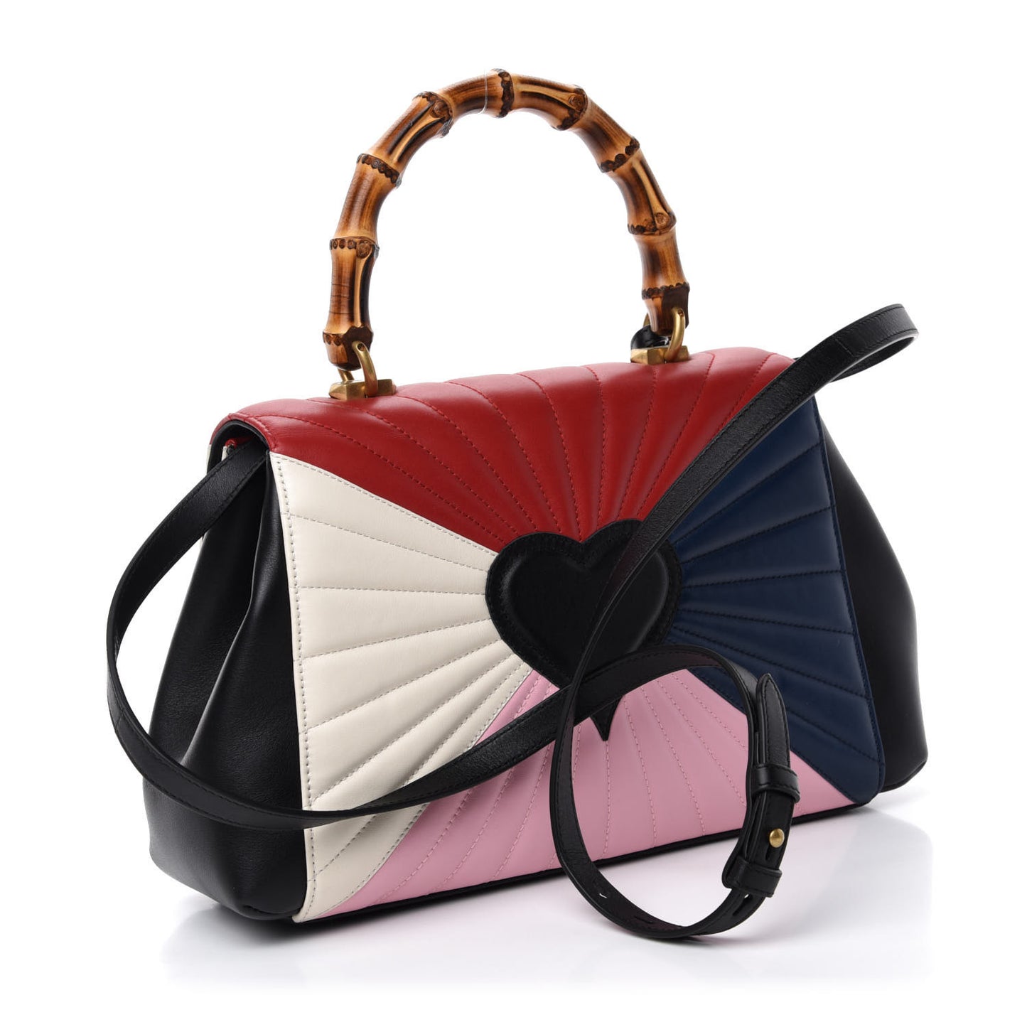 Calfskin Bamboo Trapuntata Queen Margaret Top Handle Bag Blue Agata Hibiscus Red Mystic White Sugar Pink