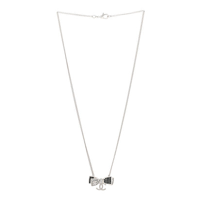 Chanel Crystal CC Bow Necklace Silver Black 3 of 6