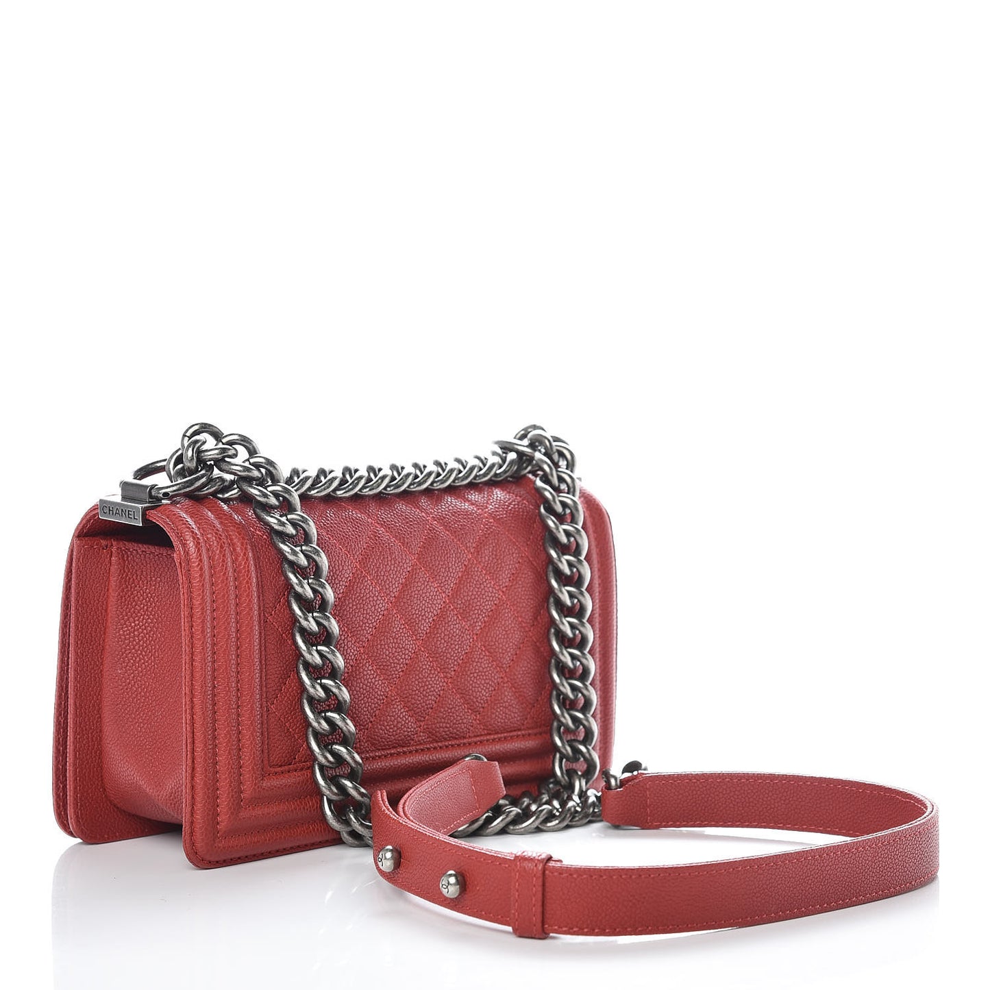 Caviar Quilted Small Boy Flap Dark Red