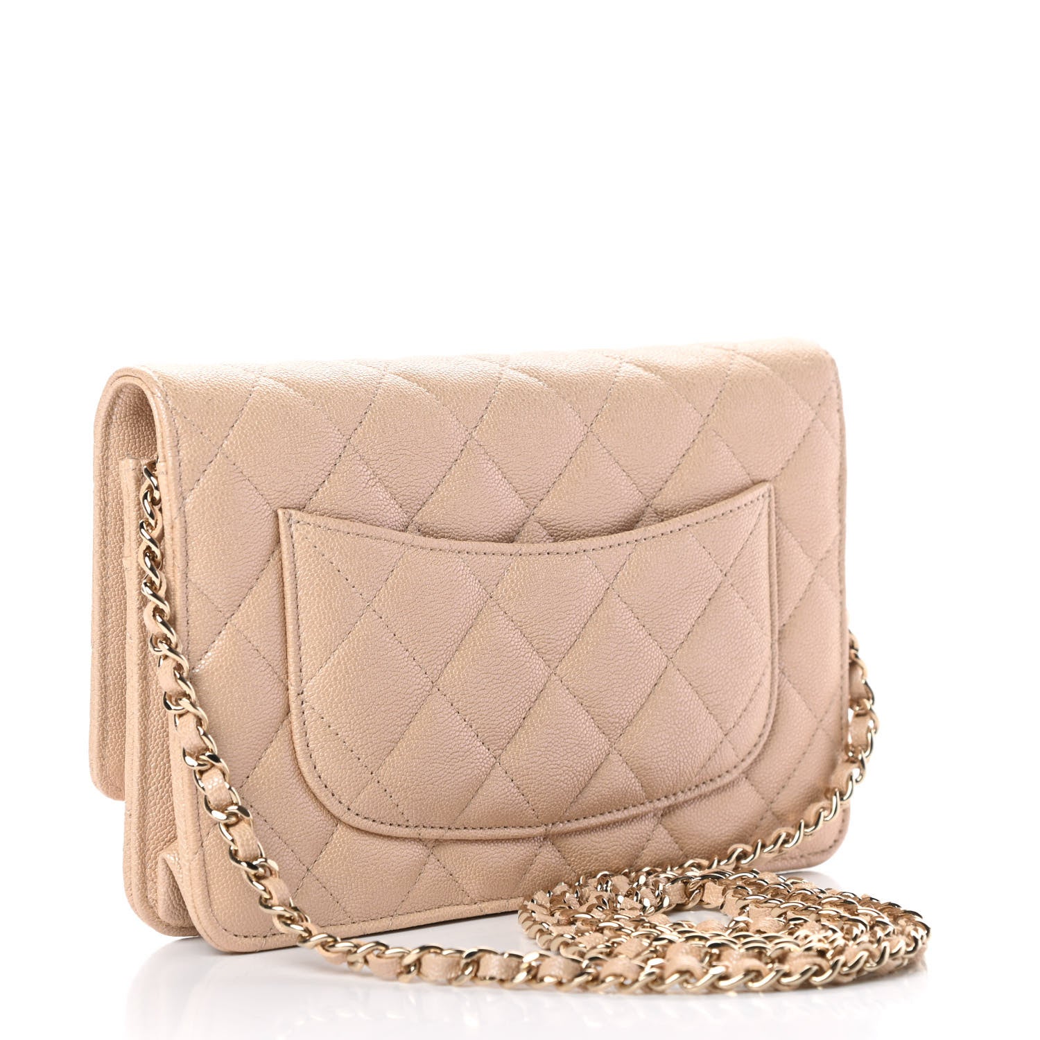 Chanel Iridescent Caviar Quilted Wallet On Chain WOC Beige 3 of 12