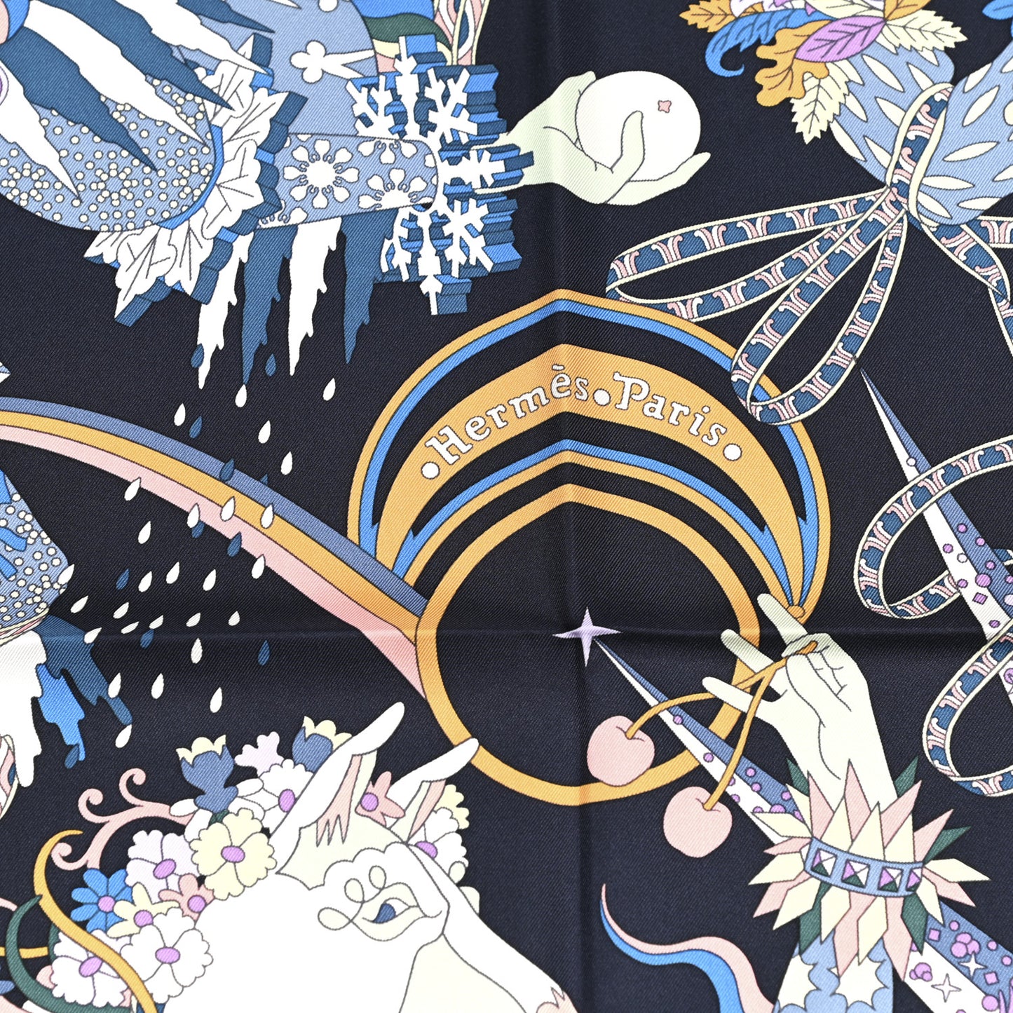 Silk Twill La Sacre Des Saisons Scarf 90 Bleu Black Ciel Rose