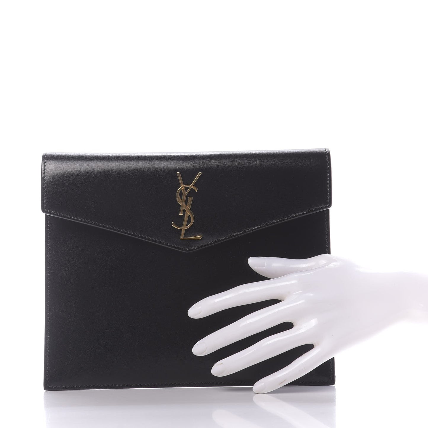 Smooth Shiny Calfskin Monogram Uptown Baby Pouch Black