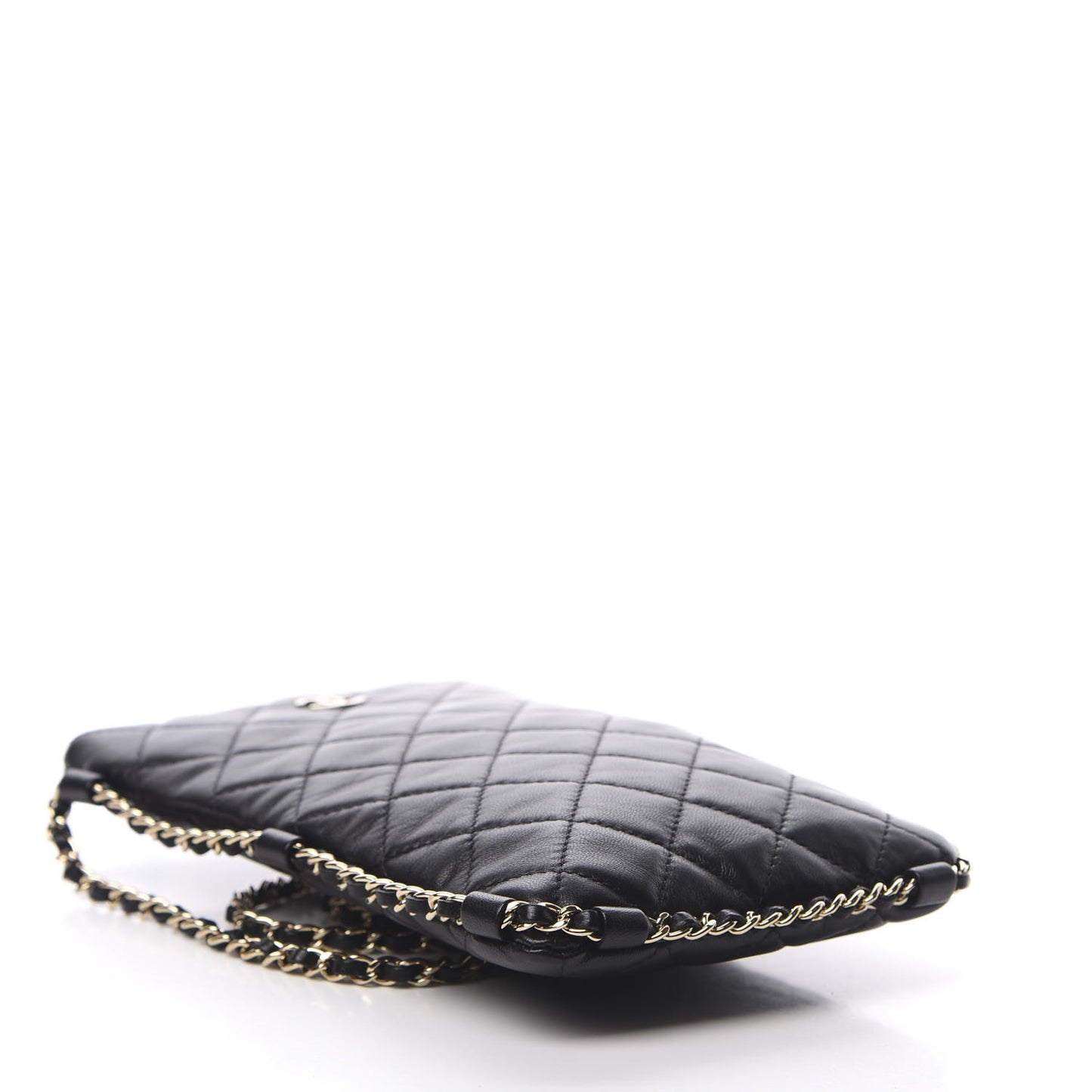 Lambskin Quilted Chain Around Phone Holder Black