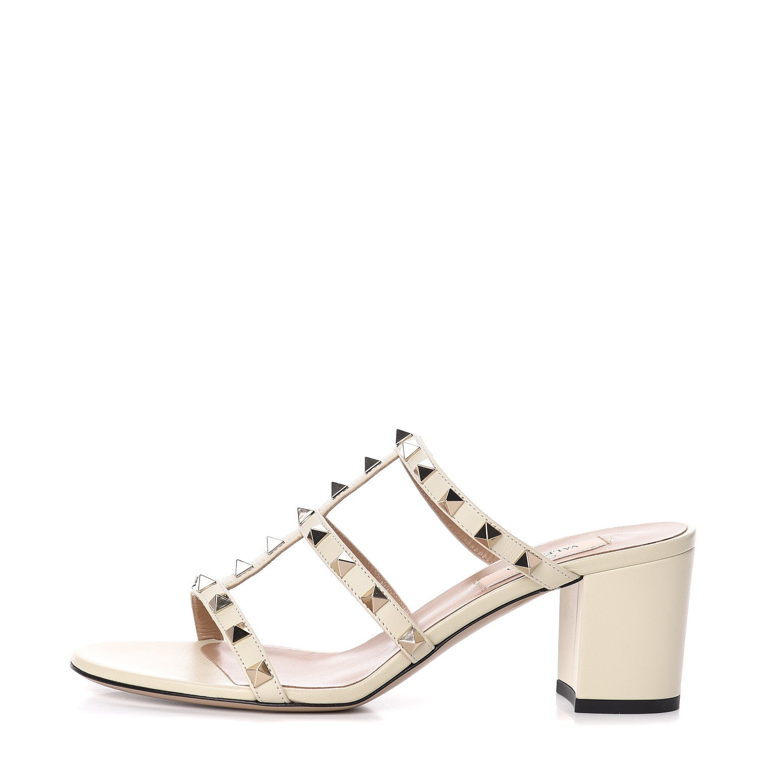 Valentino Garavani Calfskin Rockstud 60mm Caged Slide Sandals 38 Light Ivory 1 of 9