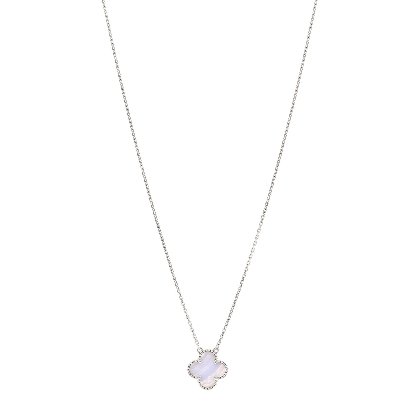 18K White Gold Chalcedony Vintage Alhambra Pendant Necklace