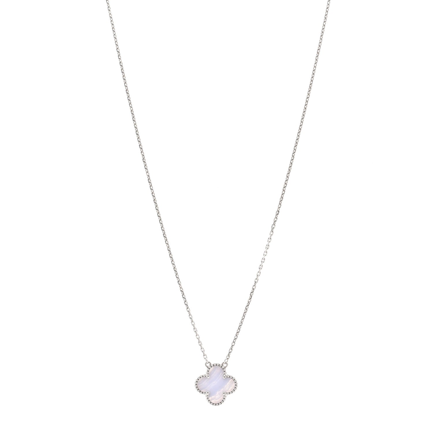 Van Cleef & Arpels 18K White Gold Chalcedony Vintage Alhambra Pendant Necklace 1 of 5