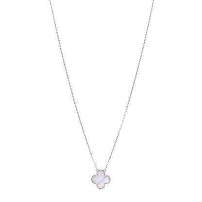 Van Cleef & Arpels 18K White Gold Chalcedony Vintage Alhambra Pendant Necklace 1 of 5