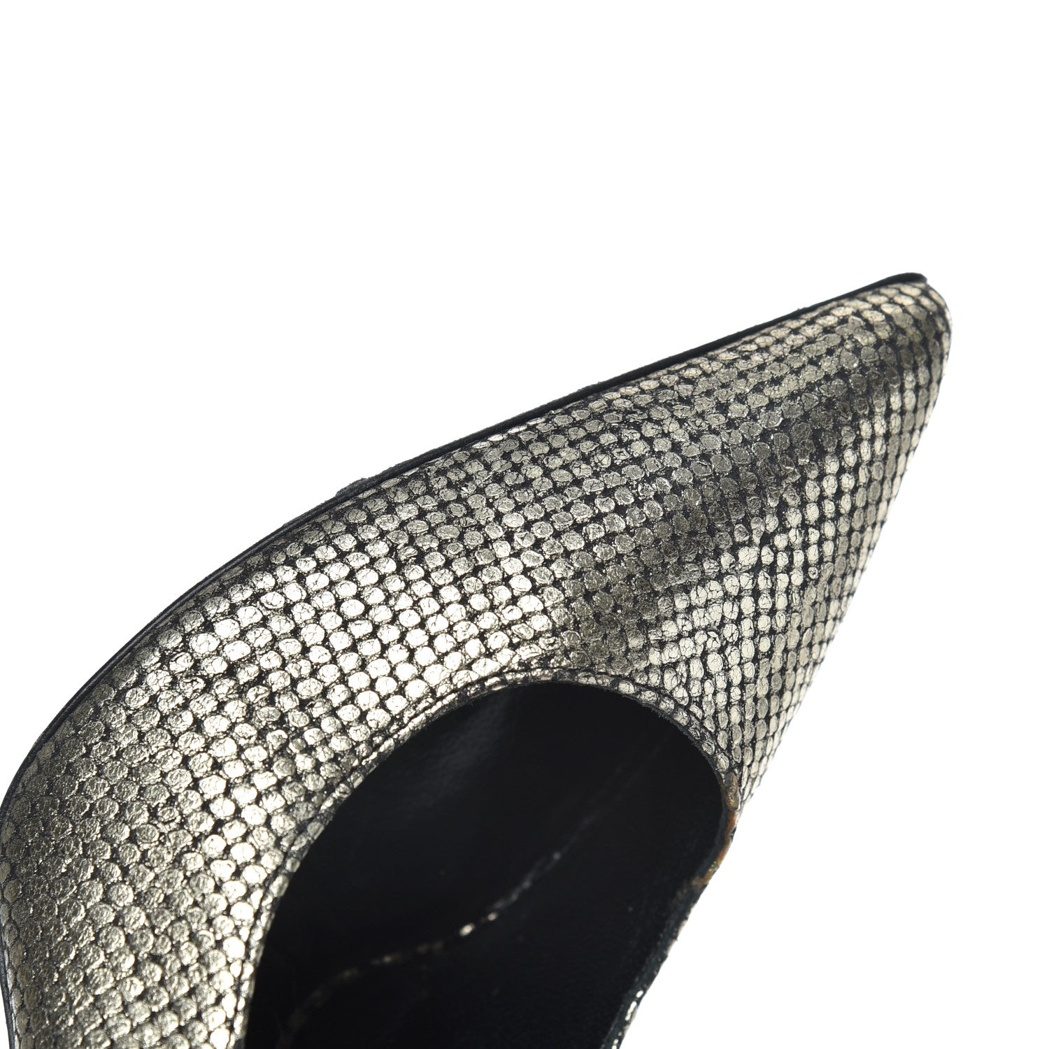 Saint Laurent Metallic Snakeskin Embossed Calfskin Classic Paris 105 Pumps 36.5 Black Gold 15 of 16