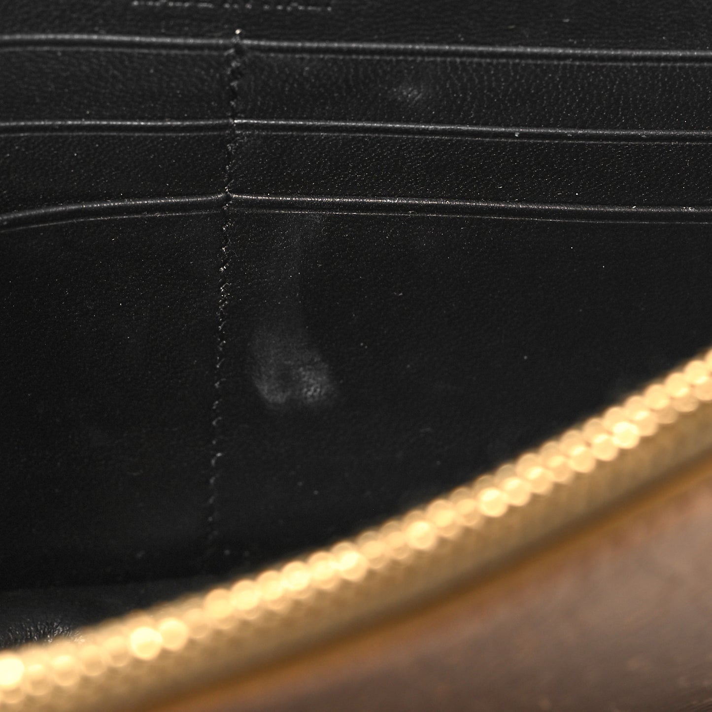 Metallic Crackled Calfskin Kate Monogram Tassel Chain Wallet Gold