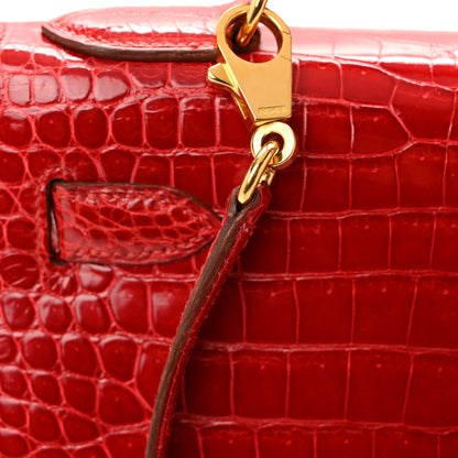 Hermes Shiny Porosus Crocodile Kelly Sellier 28 Rouge Vif 11 of 17