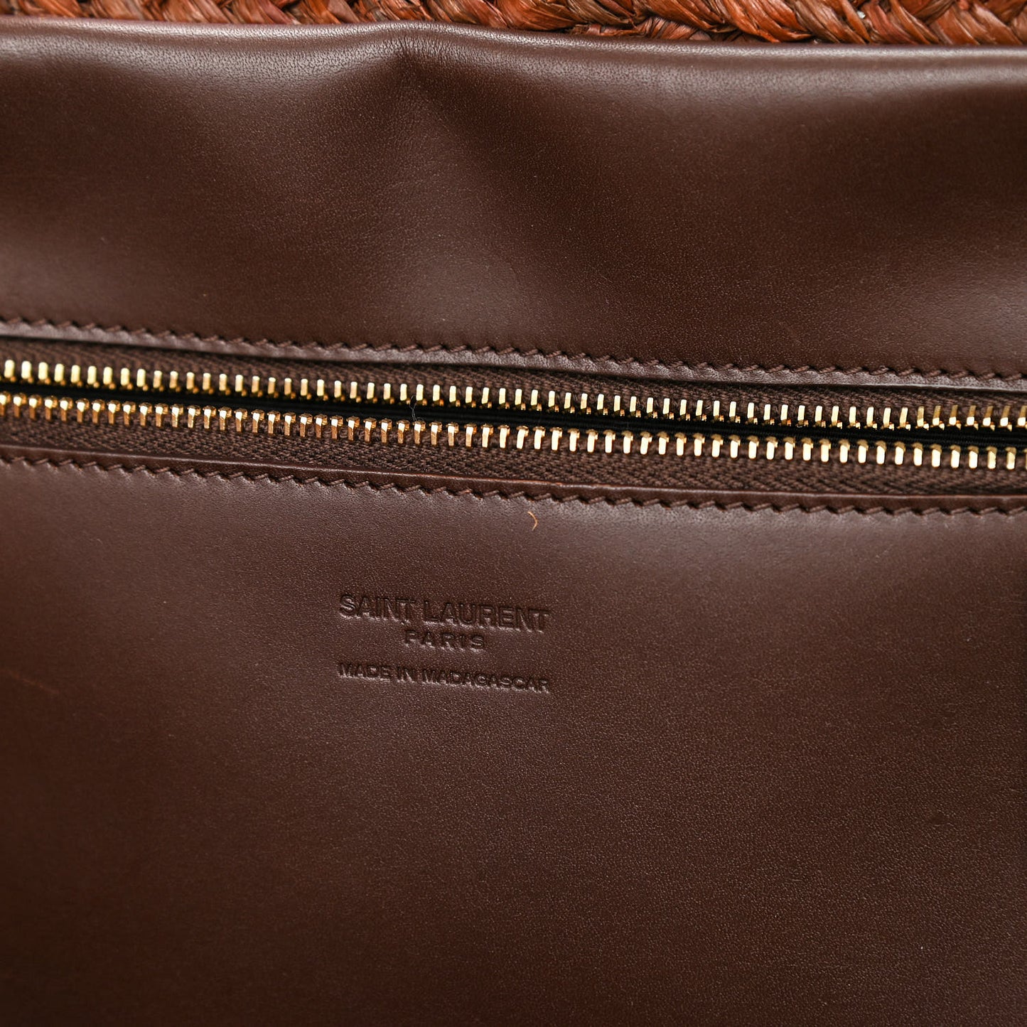 Raffia Calfskin Medium Panier Tote Dark Chocolate