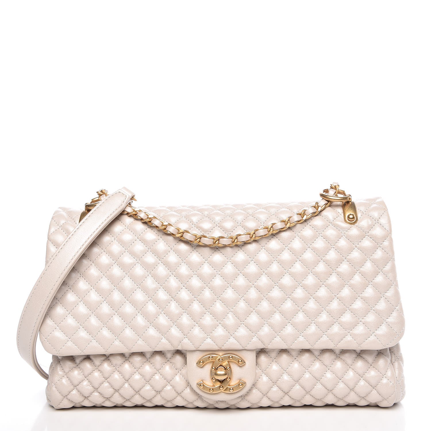 Chanel Metallic Calfskin Micro Quilted Medium Flap White 1 of 8