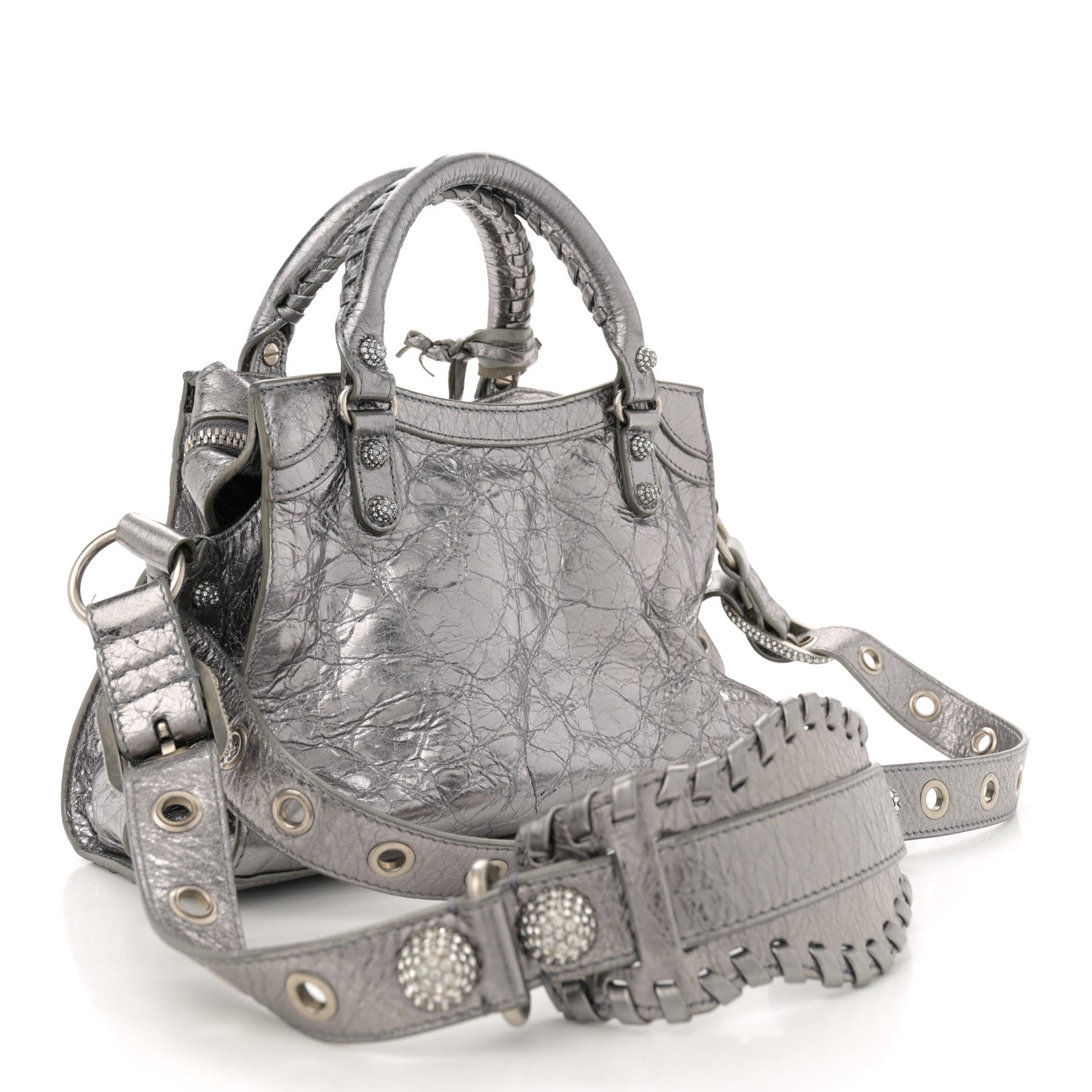 Balenciaga Agneau Arena Crystal Neo Cagole Handbag XS Silver 4 of 12