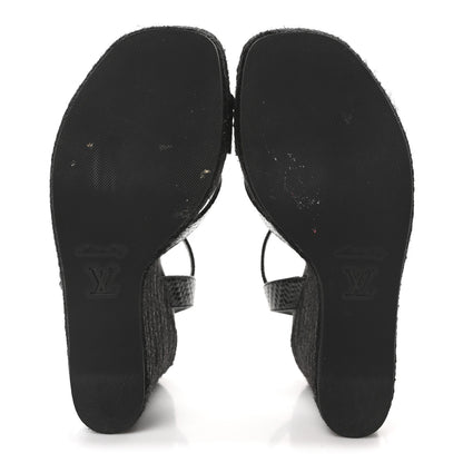 Louis Vuitton Calfskin LV Isola Espadrille Wedge Sandals 38 Black 6 of 9