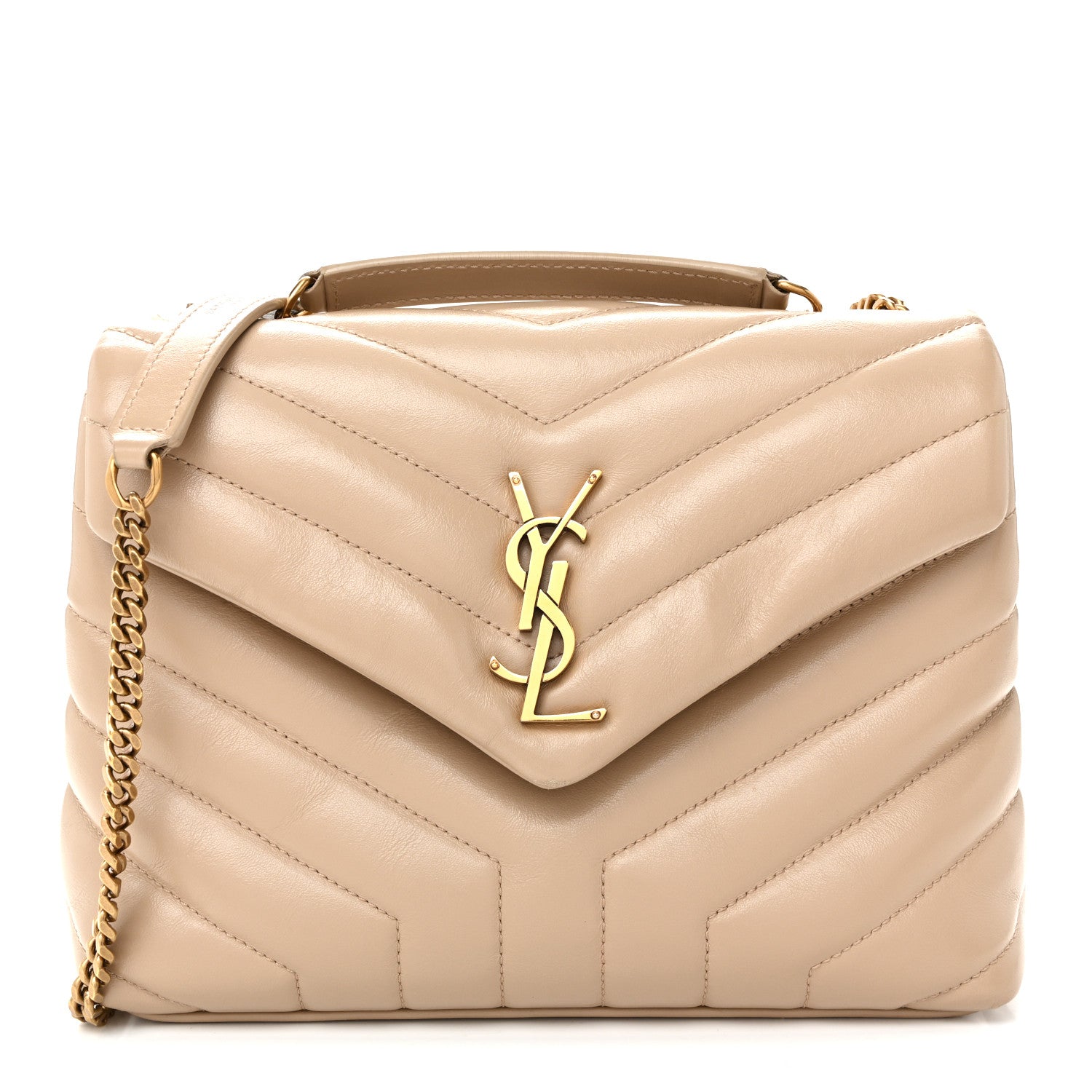 Saint Laurent Calfskin Y Quilted Monogram Small Loulou Chain Satchel Dark Beige 1 of 10